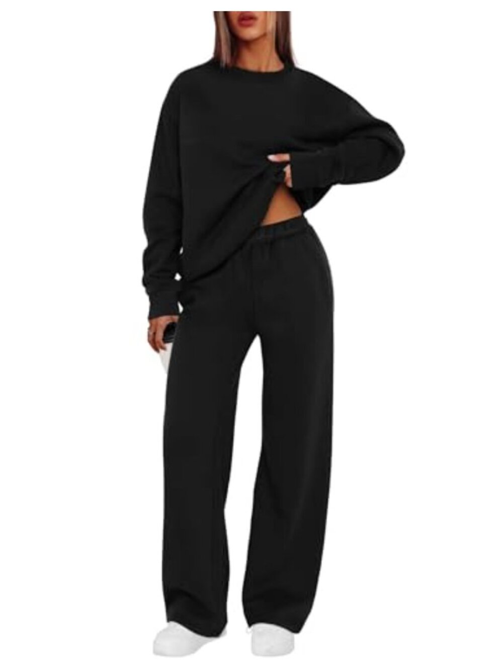 Women's 2 Piece Sweatsuit Set Crewneck Long Sleeve Wide Leg Lounge Pants